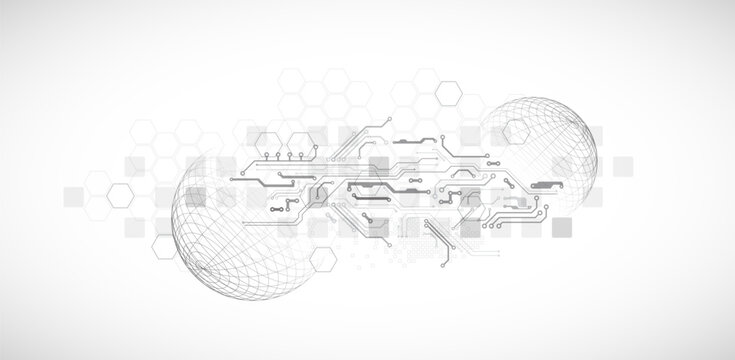 Abstract circuit board background with sphere. Hi-tech digital technology concept. Vector.