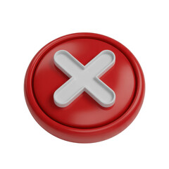 Obraz premium Red cross mark sign button isolated on transparent background, symbolizing cancellation, deletion, error, or rejection in a simple design