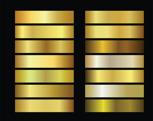 Collection of metallic gold gradients displayed in vertical swatches against a black background