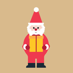 Cute Santa Claus with Gift Box. Flat vector illustration of Santa Claus holding a yellow present box. Vector Illustration