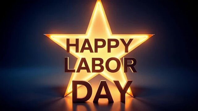 Glowing Happy Labor Day star with dynamic lighting, perfect for celebrations and events