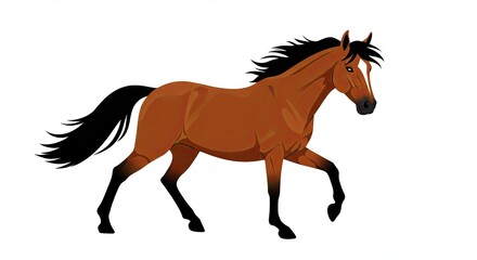 Fototapeta premium Animated Brown Horse Running Illustration on White Background