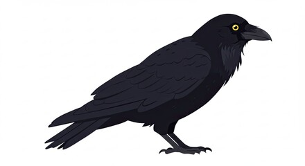 Black Raven Standing on White Background Cartoon Vector Illustration