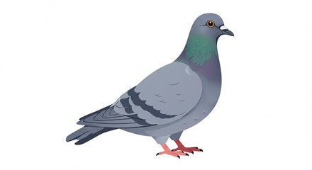 Obraz premium Isolated Gray Pigeon Standing on White Background, Detailed Illustration