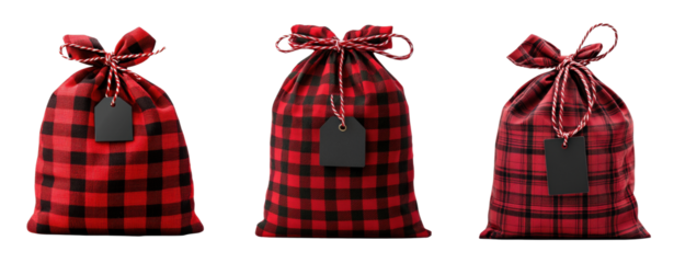 Festive red and black checkered gift bags