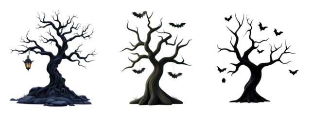 Spooky Halloween-themed trees with eerie ambiance