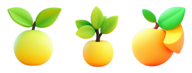 Colorful 3D fruit illustrations with vibrant leaves