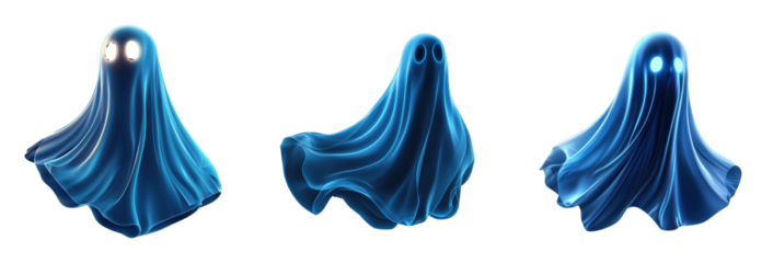Ethereal blue ghost characters with glowing eyes