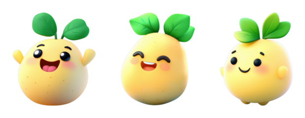 Cute animated fruit characters with cheerful expressions