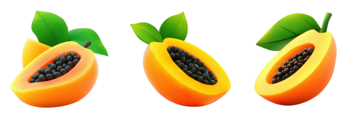 Colorful 3D papaya fruit illustration