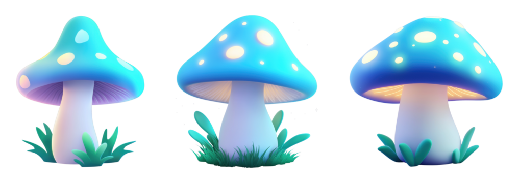 Enchanted glowing mushrooms in vibrant colors