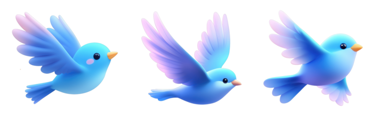 Colorful cartoon birds in flight with playful wings