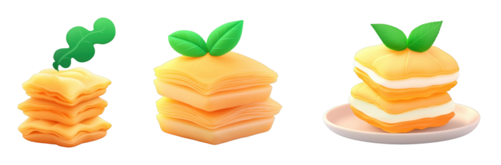 Colorful layered desserts with green leaf accents