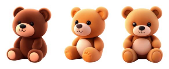 Cute cartoon teddy bears in playful colors