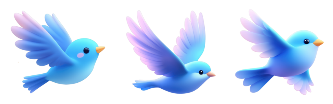 Colorful cartoon birds in flight with playful wings