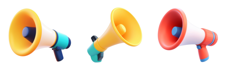Colorful cartoon megaphones in vibrant designs