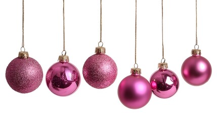 Obraz premium Elegant Pink Hanging Baubles on White Isolated Background