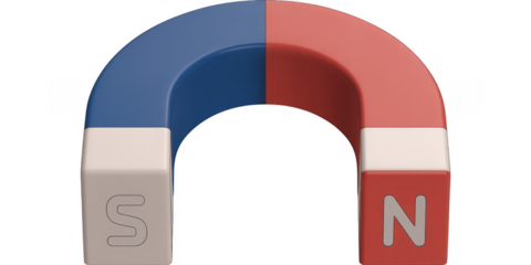 Horseshoe magnet with north and south poles isolated on transparent background is a tool used in science experiments