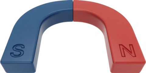 Horseshoe magnet with north and south poles isolated on transparent background is a tool used in science experiments