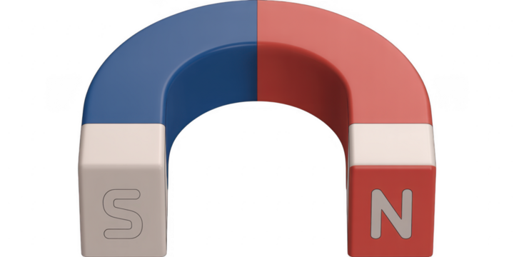 Horseshoe magnet with north and south poles isolated on transparent background is a tool used in science experiments