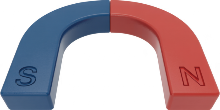 Horseshoe magnet with north and south poles isolated on transparent background is a tool used in science experiments