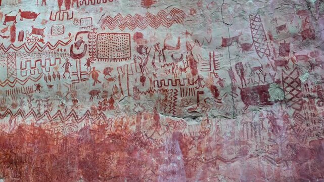 Rock paintings at Cerro Azul near San Jose del Guaviare, Colombia