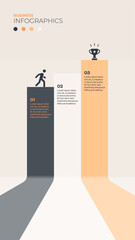 Steps on the path to success and rewards. Vertical infographic template
