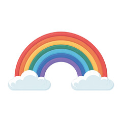 Illustration of a colorful rainbow with clouds isolated on transparent background, a symbol of hope, joy, and vibrant spectrum of colors