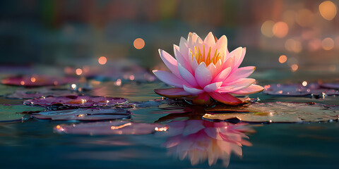 Zen lotus flower on water, meditation and spirituality concept, 