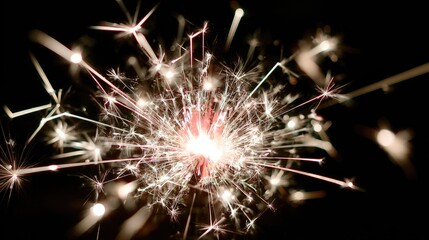 Close-up of a sparkler bursting with light against a black background