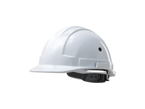 A white construction helmet designed for safety in construction environments

