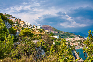 Obraz premium Amalfi Coast Town, Italy, Seaside Hillside Village, Landscape