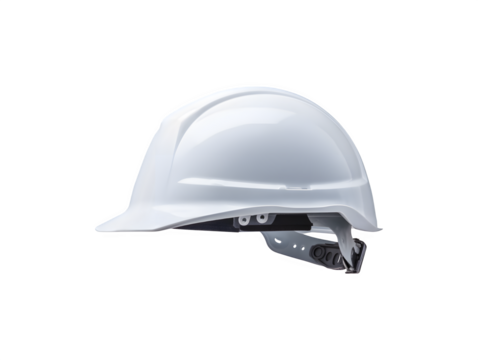 A white construction helmet designed for safety in construction environments

