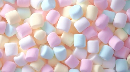 Pastel marshmallows spread on flat surface. Artificial intelligence image