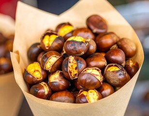 Obraz premium Roasted Chestnuts in Paper Cone – Warm and Cozy Snack