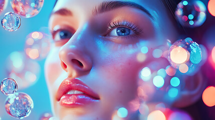 Futuristic Glass and Water Molecular Designs: A Conceptual Exploration of Advanced Skincare and Cosmetic Innovation, Blending Organic Patterns, Bioluminescence, and Minimalist 3D Aesthetics