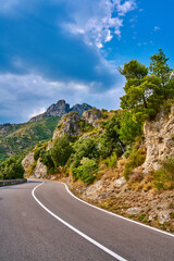 Winding Road, Mountain Landscape, Blue Sky, Nature Travel