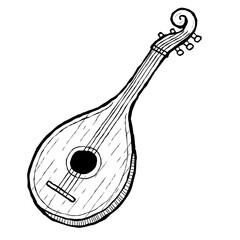 Hand drawn engraving style lute. Vintage medieval musical instrument illustration in gothic style, perfect for folklore projects