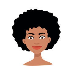 Black woman portrait, face. Flat vector clipart, illustration with isolated background.