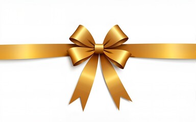 Decorative golden bow with long ribbon isolated on white background. Holiday decoration. Vector illustration. High quality