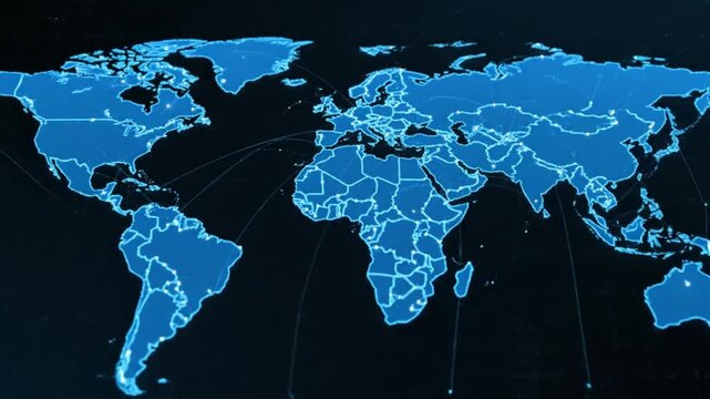 blue digital world map global network data - Powered by Adobe