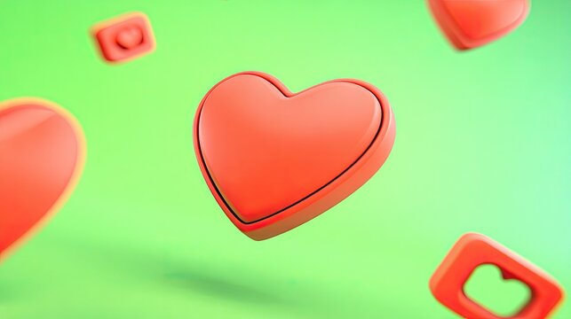Floating red hearts and like icons on a light green background