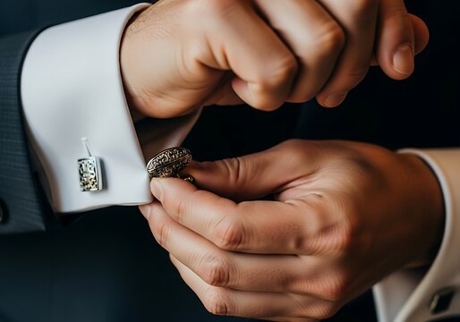 Close-up of hands adjusting cufflinks - Powered by Adobe