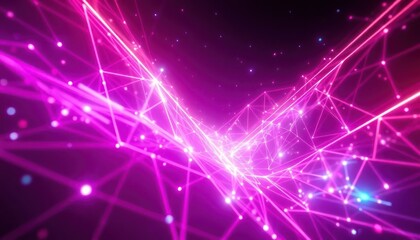 Vibrant abstract network of glowing pink lines and interconnected dots, symbolizing data flow, technology, and global communication in a futuristic digital space.