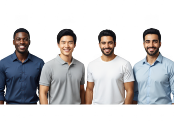 Diverse group of smiling men isolated on transparent background