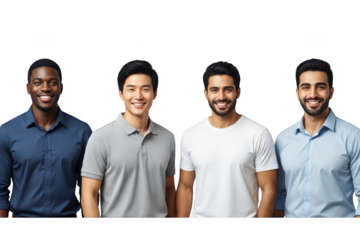 Diverse group of smiling men isolated on transparent background