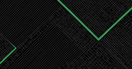 Abstract dark background with intersecting lines and bright green accents