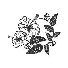 Black and White Hibiscus - Elegant Outline Drawing
