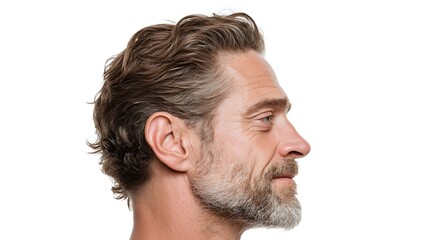 Fototapeta premium Middle Aged Man Side View on White Background for Professional Presentations