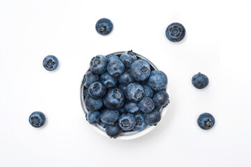 Fresh blueberries on white background, top view